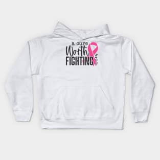 A Cure Worth Fighting For with Pink Ribbon - Breast Cancer Awareness Black Font Kids Hoodie